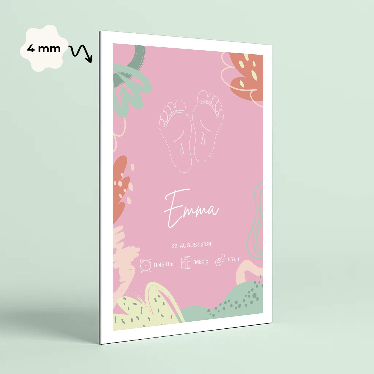 Wandbild [Kinderfüße Umriss, Kindername, Geburtsdaten]